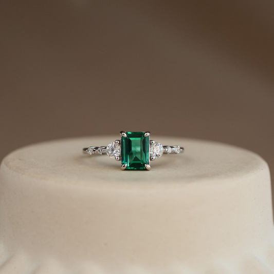 Genuine Emerald Gold Ring, 14K Gold Vermeil Lab Emerald Engagement Ring, Statement Ring, Birthday gift for her